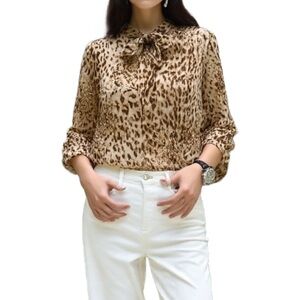 Vero Moda Vintage Leopard Print Bow Blouse Size Small